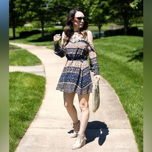 Tularosa x Revolve Sabrina Open Shoulder Dress in Multi Floral Stripe, Size S